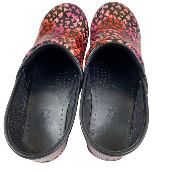 Dansko Heart Print Clogs Leather Nursing Comfort Work Shoes Pink Black EU 41 - Picture 5 of 9